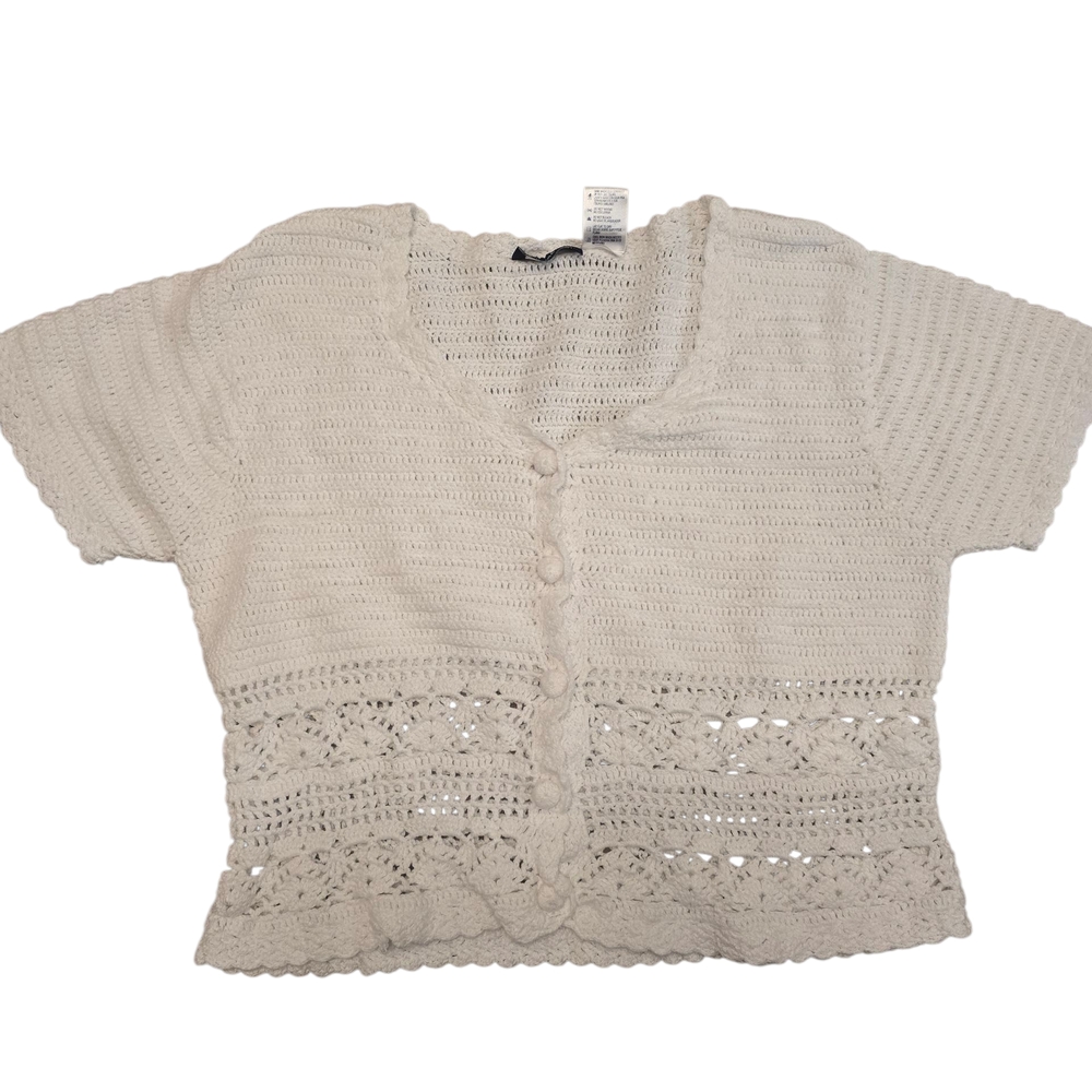 Vintage Jordache Y2K Crochet Button Cardigan Cottagecore Feminine boho Beach Med - Picture 1 of 8